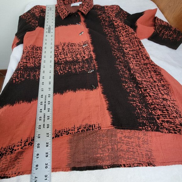 Habitat Womens Orange & Black Tunic Jacket Medium Button Front Asymmetrical Hem - Picture 9 of 9